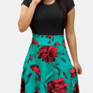 Print Patchwork O-neck Short Sleeve Maxi Dress